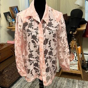 Light Pink Floral Sheer Button-Front Blouse